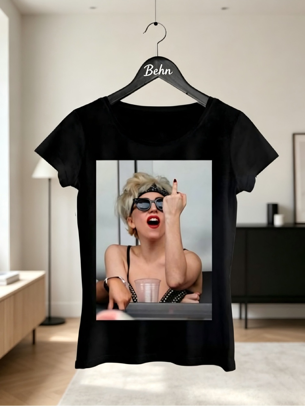 Lady Gaga Middle Finger Retro Music Fan Graphic T-Shirt